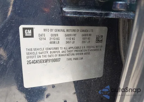 2015 Buick Regal from USA, damaged, VIN 2G4GK5EX9F9190807